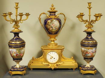 19TH C. PALATIAL JEWELLED SEVRES CLOCKSET