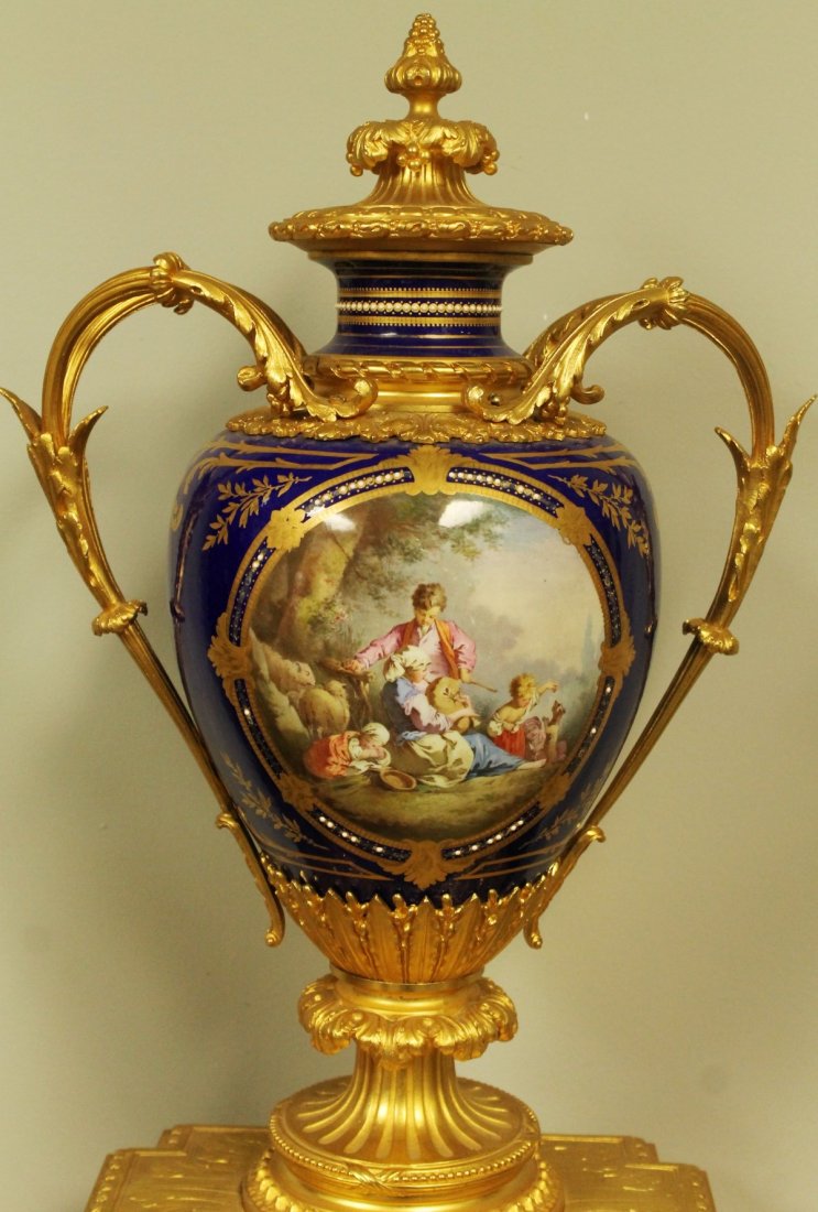 19TH C. PALATIAL JEWELLED SEVRES CLOCKSET - 2