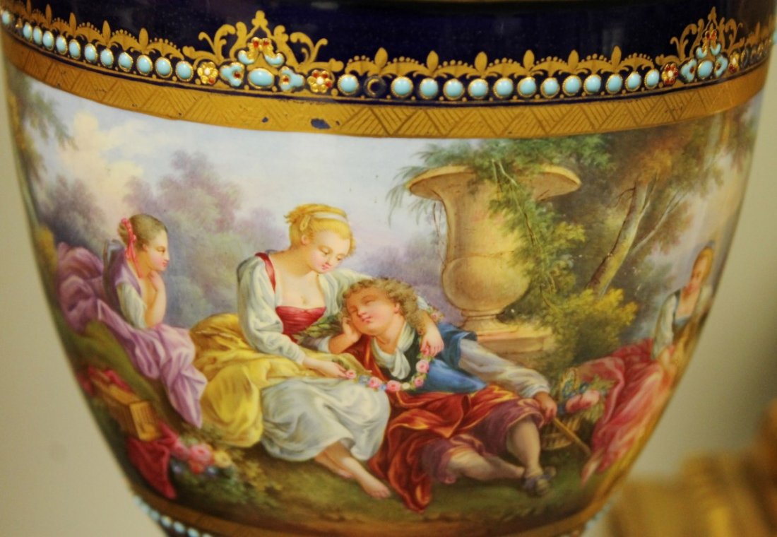 19TH C. PALATIAL JEWELLED SEVRES CLOCKSET - 4