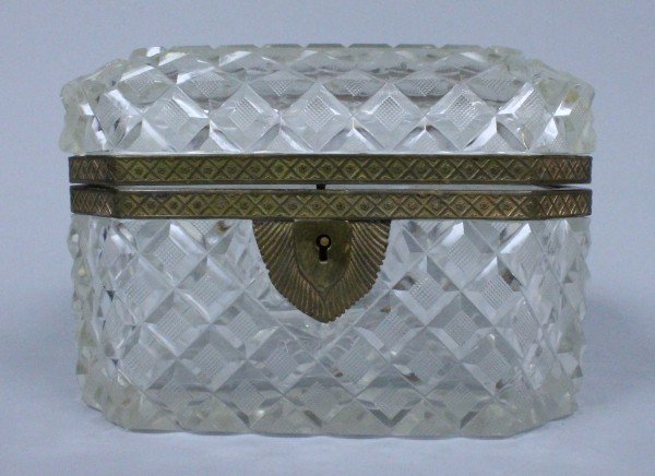 19th Century Baccarat Glass And Ormolu Box With Key: 19th century baccarat glass and ormolu box with key. Measures H: 4 1/2" W: 6 1/2"