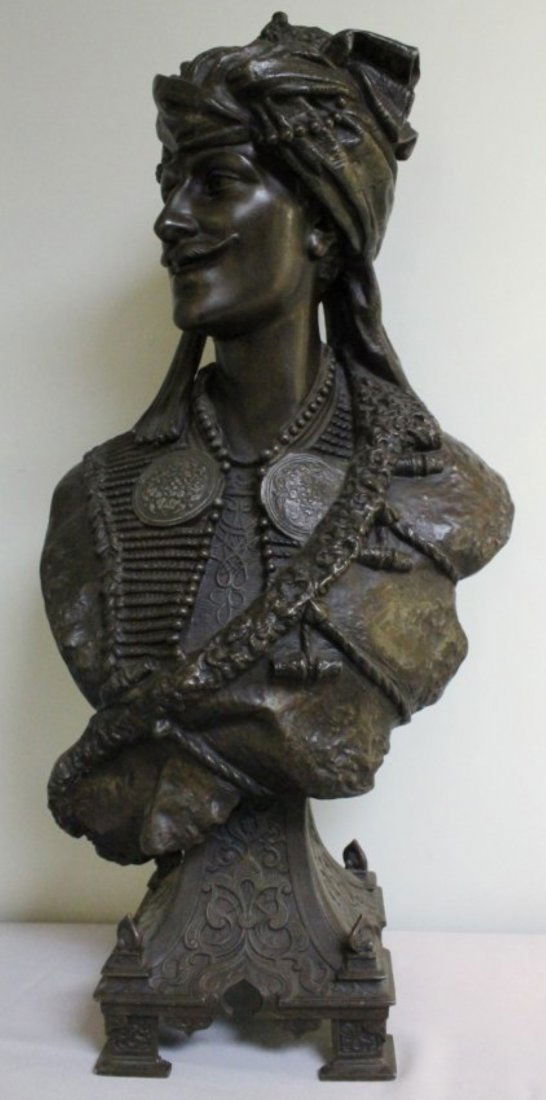 HOTTOT STYLE ARAB BUST OF MIDDLE EASTERN: HOTTOT STYLE ARAB BUST OF MIDDLE EASTERN. MEASURES H: 29" W: 14"