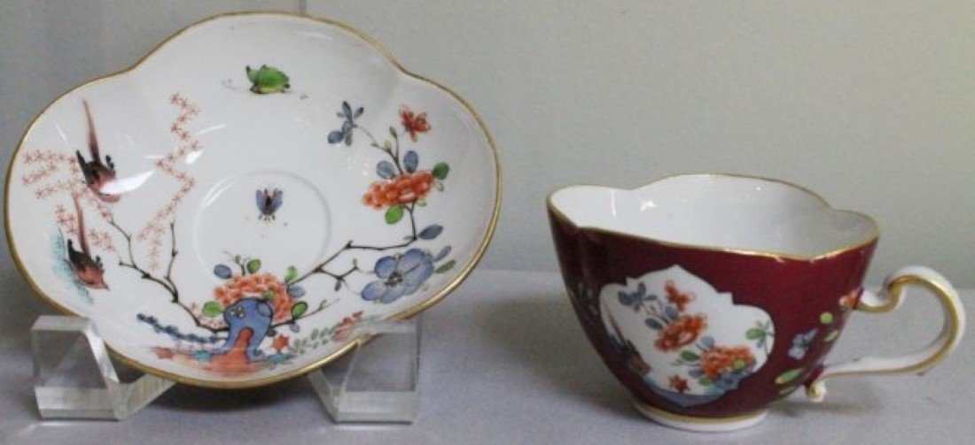 19TH C. MEISSEN KAIKOMAN CUP AND SAUCER: 19TH C. MEISSEN KAIKOMAN CUP AND SAUCER. THE CUP MEASURES 2" THE SAUCER MEASURES 5" DIAMETER
