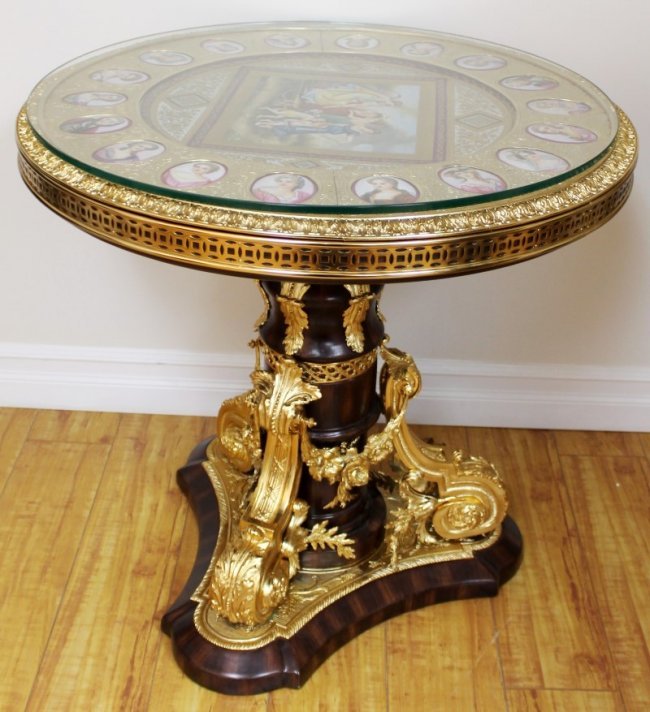 SEVRES STYLE TABLE: SEVRES STYLE TABLE. MEASURES H: 30 1/4" W: 32"
