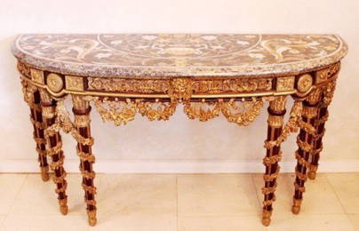 ITALIAN PIETRA DURA GILT WOOD MARBLE CONSOLE TABLE