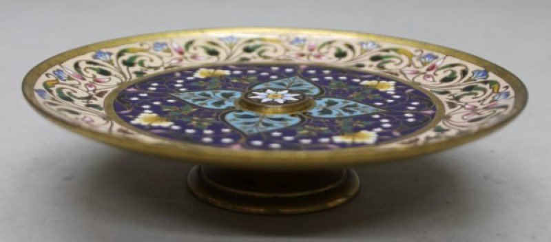 19TH C. CHAMPLEVE ENAMEL TAZZA: 19TH C. CHAMPLEVE ENAMEL TAZZA