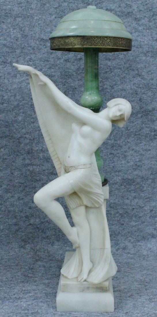 FIGURAL ALABASTER LAMP: FIGURAL ALABASTER LAMP. MEASURES H: 29 1/2" W: 11 1/2"