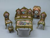 Viennese Enamel And Porcelain Miniature Furniture Set