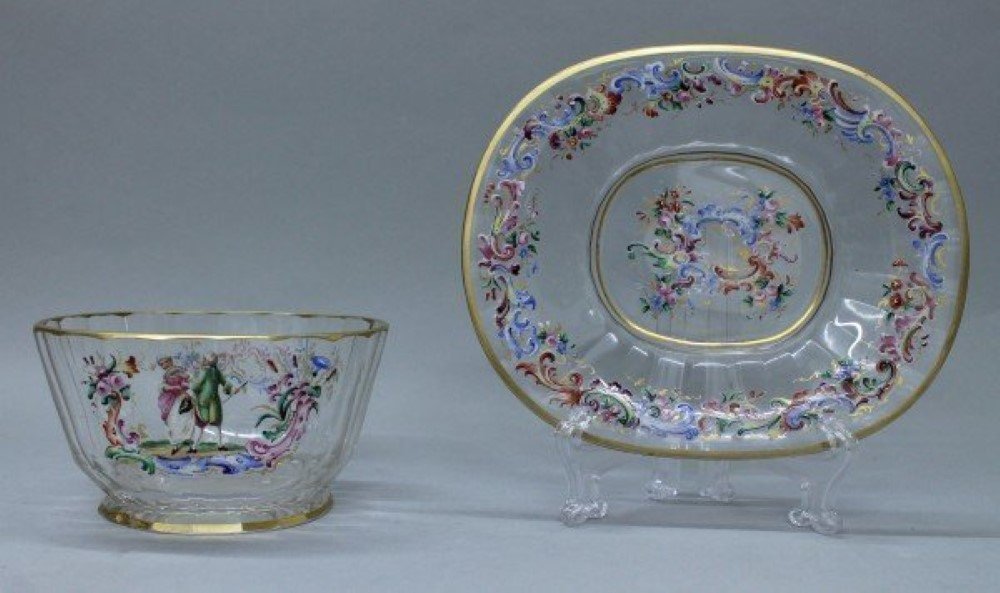 Lobmeyr Cup And Saucer: LOBMEYR CUP AND SAUCER. THE CUP MEASURES H: 2 3/4" AND THE SAUCER MEASURES 5 3/4". NO INTERNATIONAL SHIPPING ON IVORY