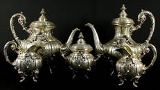 STUNNING 5 PC GERMAN STERLING SILVER TEA AND COFFEE SET