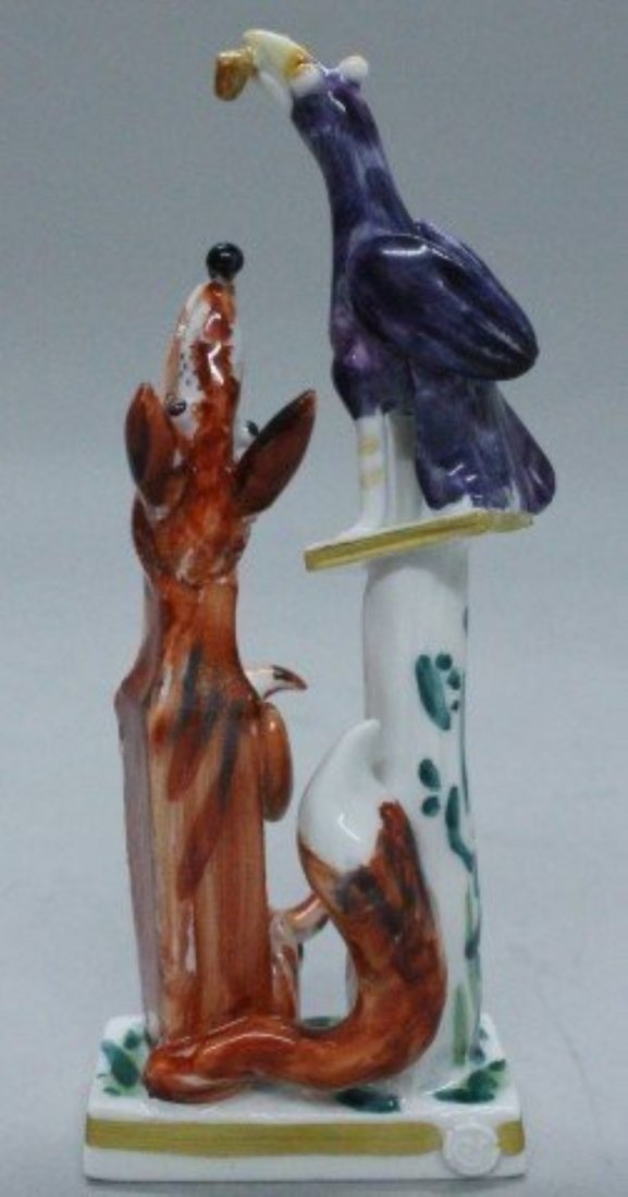 Meissen Figure Of The Fox And The Crow: Meissen Figure Of The Fox And The Crow. H: 4 3/4". This Lot Qualifies For Free Shipping For Usa Customers. No International Shipping On Ivory