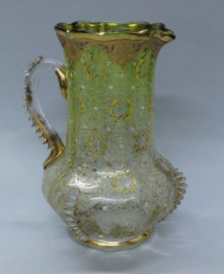Moser Hand Decorated Pitcher Accented With Gilt Flowers