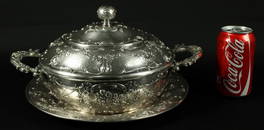 BEAUTIFUL SILVER BOWL WITH LID AND UNDERPLATE