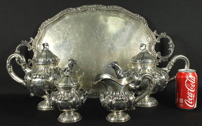 ANTIQUE GERMAN 800 SILVER TEA SET 5 PC.