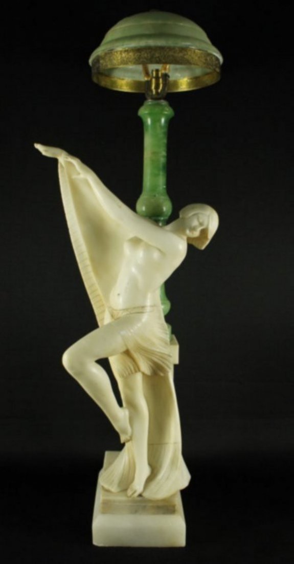 FIGURAL ALABASTER LAMP: FIGURAL ALABASTER LAMP. MEASURES H: 29 1/2" W: 11 1/2"
