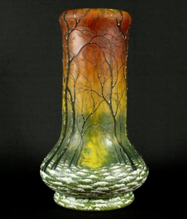 Daum Nancy Vase Winter Scene: DAUM NANCY VASE WINTER SCENE. MEASURES H: 9 3/4"