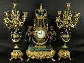 3 PC. LARGE BRONZE AND MARBLE CLOCKSET