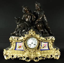 STUNNING 19TH CENT FRENCH BRONZE SEVRES PORCELAIN CLOCK