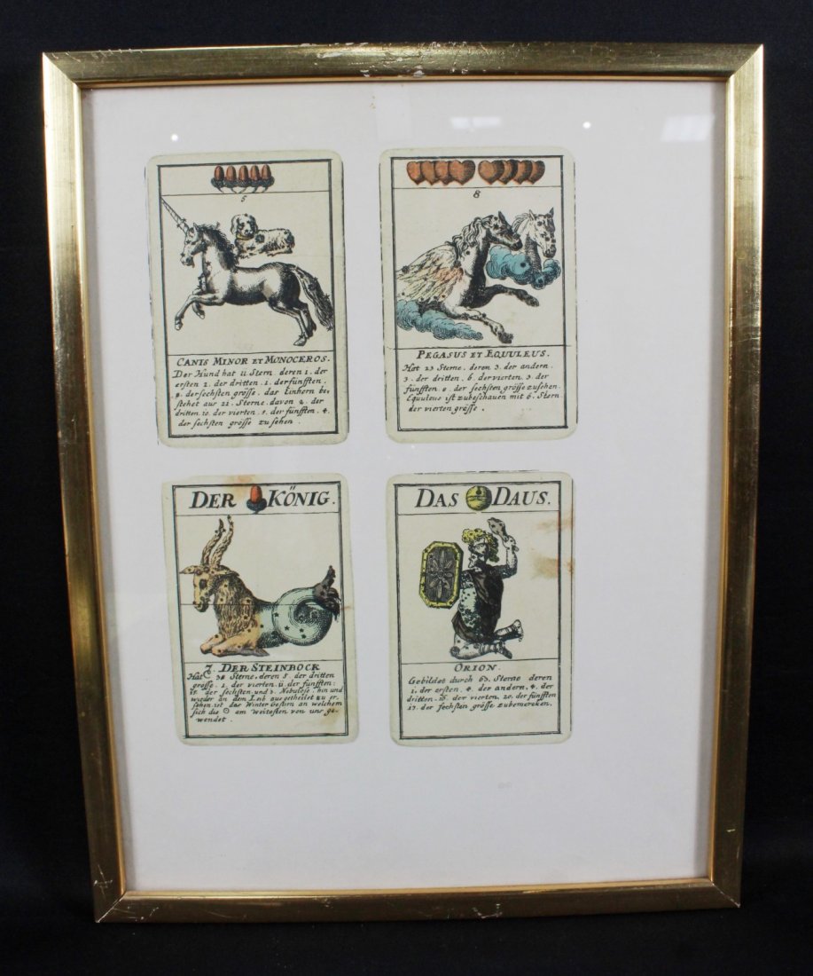 FRAMED ASTRONOMICAL PLAYING CARDS MADE AT NURNBERG,: FRAMED ASTRONOMICAL PLAYING CARDS MADE AT NURNBERG, 1719. MEASURES 13 1/4" X 10 1/4"