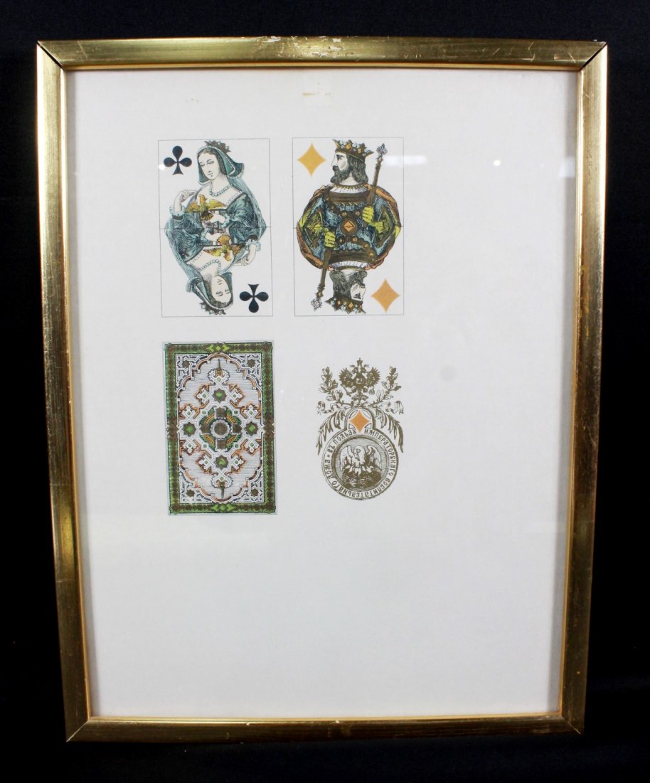 FRAMED RUSSIAN PLAYING CARDS OF 1867: FRAMED RUSSIAN PLAYING CARDS OF 1867. MEASURES 13 1/4" X 10 1/4"
