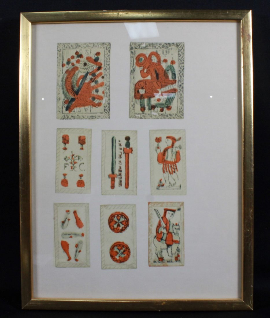 FRAMED PORTEGUESE PLAYING CARDS OF 1694: FRAMED PORTEGUESE PLAYING CARDS OF 1694. MEASURES 13 1/4" X 10 1/4"