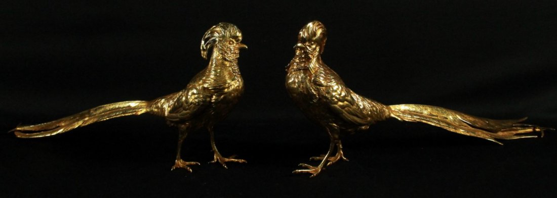 FRANZ XAVIER BERGMAN 2 PHEASANT FIGURES: FRANZ XAVIER BERGMAN 2 PHEASANT FIGURES. MEASURES H: 8 1/2" W: 19"