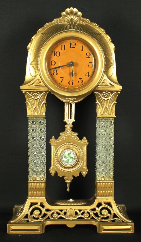 EMPIRE GERMAN CRYSTAL CLOCK: EMPIRE GERMAN CRYSTAL CLOCK. MEASURES H: 16 1/2" W: 9" SHIPPING AND HANDLING TO 48 STATES OF UNITED STATES: $80 INTERNATIONAL, ALASKA, HAWAII AND US PROTECTORATES BIDDERS ASK FOR SHIPPING COST. NO INT
