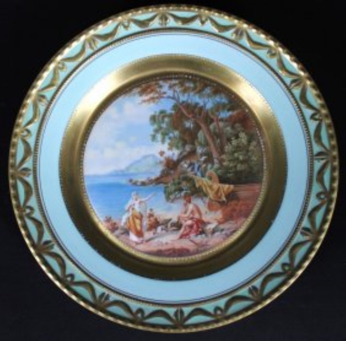 KPM ARTIST SIGNED PORCELAIN PORTRAIT PLATE: KPM ARTIST SIGNED PORCELAIN PORTRAIT PLATE. MEASURES: 9 3/4 DIAMETER , Konigliche Porzellan Manufaktur plates with scenes from the Odyssey. Scenes are transferred with some hand painting. SIGNED BY R.