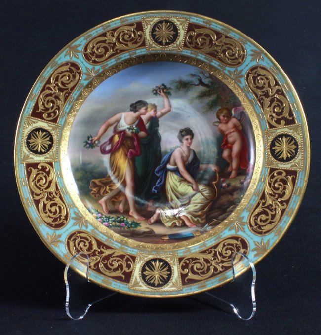 19TH C. ROYAL VIENNA ALLEGORIAL PLATE OF 3 FEMALE (1 of 7)