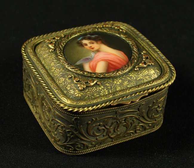 BRASS AND PORCELAIN TRINKET BOX (1 of 3)