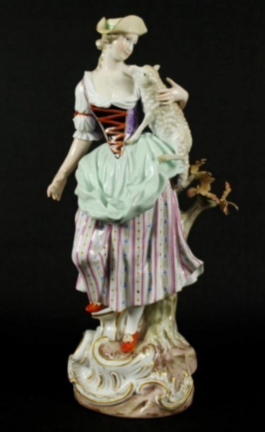 19th c. Meissen figure "Lady with Lamb" (1 of 5)