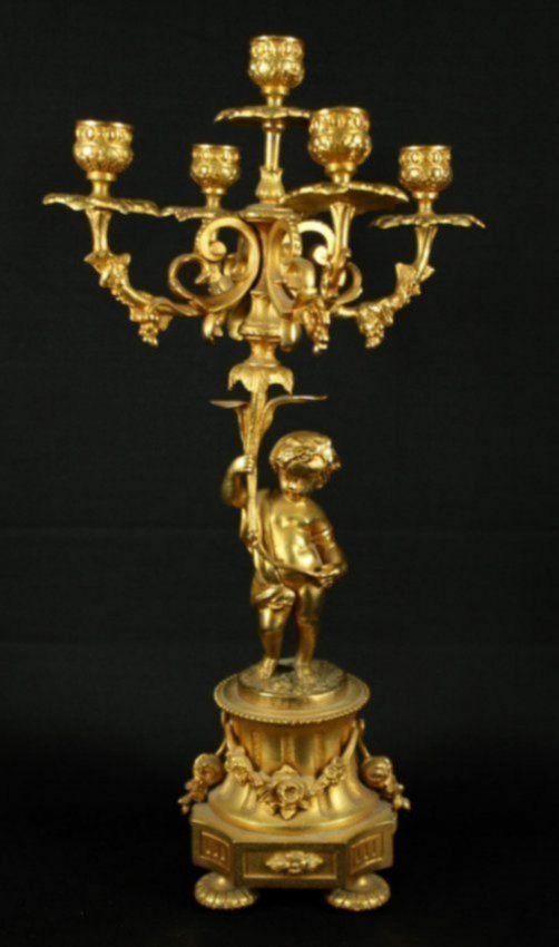 FINE ANTIQUE BRONZE FIGURAL CANDELABRA (1 of 4)