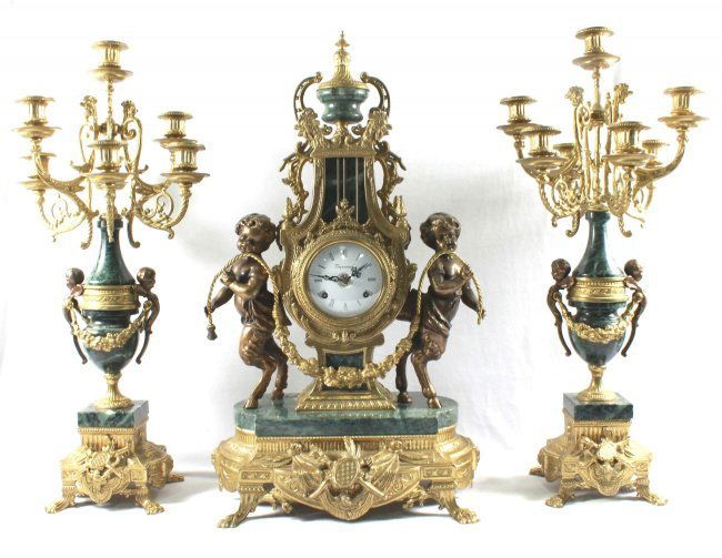 ITALIAN BRONZE MARBLE CLOCK SET (1 of 8)