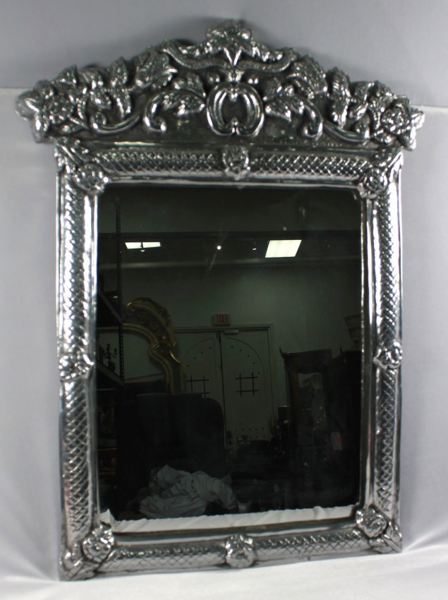 SILVER MIRROR: SILVER MIRROR. MEASURES 29" X 18"