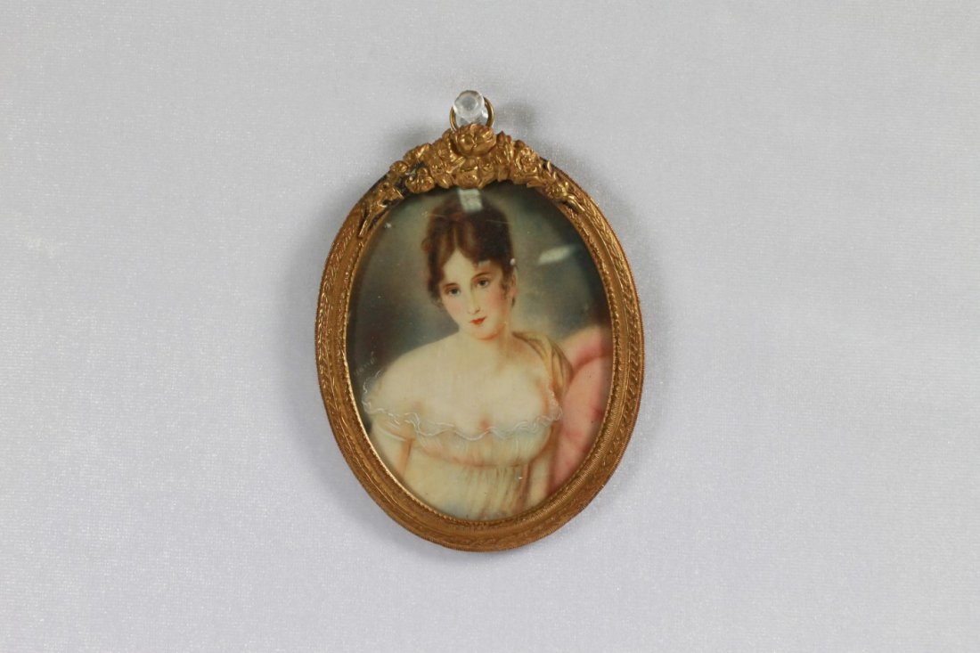 BRONZE FRAME WITH SIGNED OVAL MINIATURE PORTRAIT OF A (1 of 5)