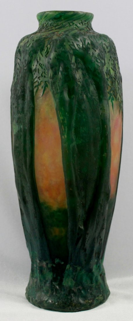 ANTIQUE DAUM BLOWN OUT AND WHEEL CUT GLASS VASE, (1 of 8)