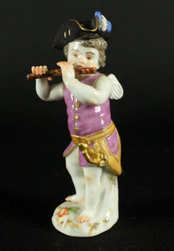 AUTHENTIC ORIGINAL ANTIQUE MEISSEN FIGURE FLUTE PLAYER (1 of 4)
