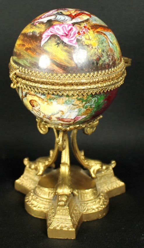 Viennese Enamel Egg Form Jewelry Casket: Viennese Enamel Egg Form Jewelry Casket. Measures H: 5 3/4" W:3 1/4"