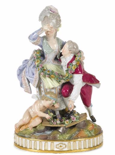 A MEISSEN PORCELAIN FIGURAL GROUP: THE BROKEN BRIDGE (1 of 3)