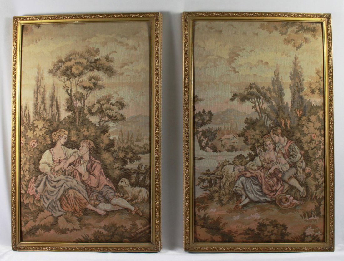 PAIR OF FRENCH HANDMADE " LOVE SCENE" TAPESTRY (1 of 9)
