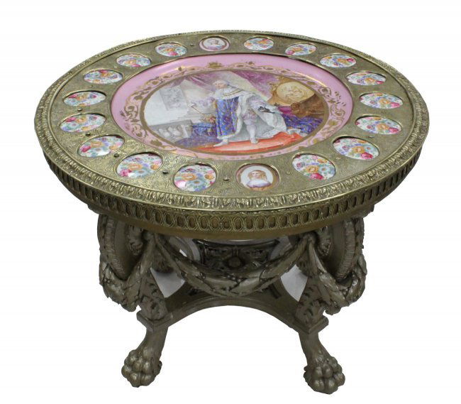 MAGNIFICENT LOUIS XV STYLE PORCELAIN INSET GILT BRONZE (1 of 8)