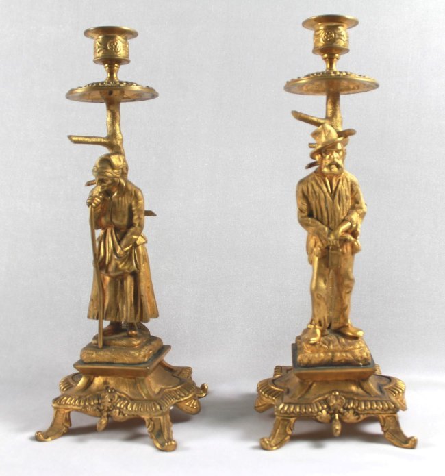 PAIR OF FIGURAL BRONZE CANDLESTICKS (1 of 7)