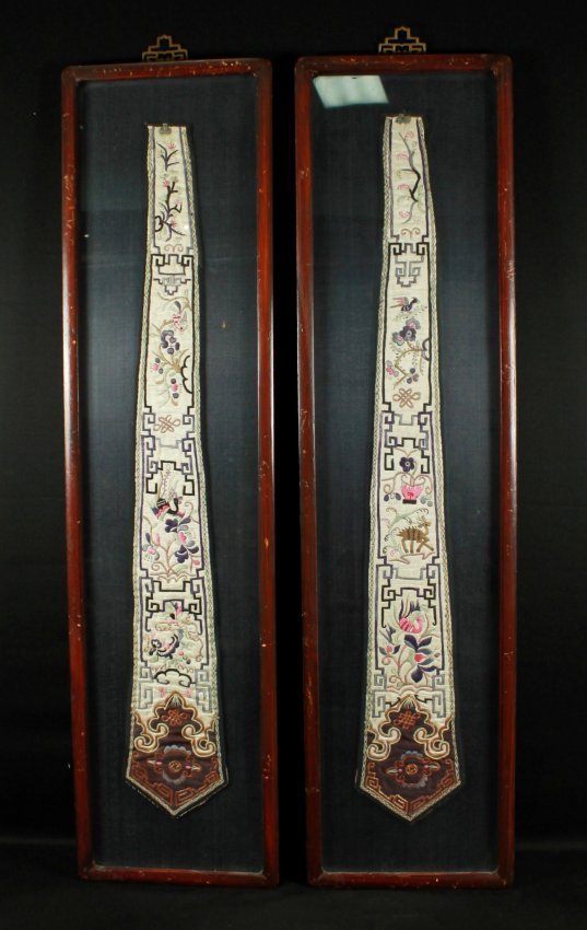 PAIR FRAMED CHINESE FABRICS (1 of 5)