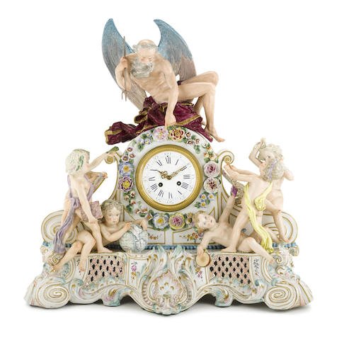 AN IMPOSING CONTINENTAL PORCELAIN FIGURAL MANTEL CLOCK (1 of 1)