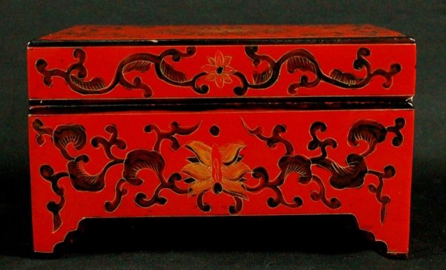CHINESE RED LAQUERED JEWELERY BOX (1 of 4)