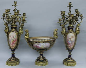 3 PIECE 19TH CENTURY SEVRES CANDELABRA SET