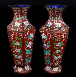 PAIR OF LARGE CLOISONNE VASES