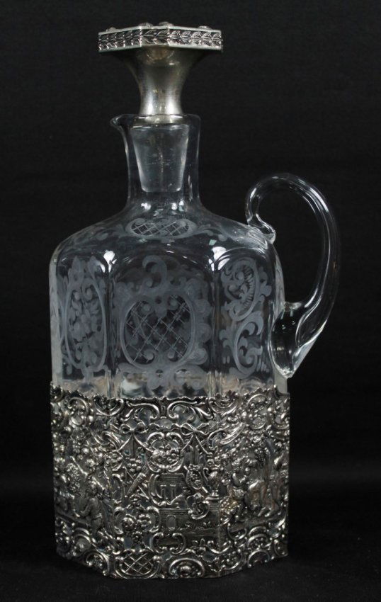 GERMAN SILVER AND ETCHED GLASS DECANTER (1 of 6)
