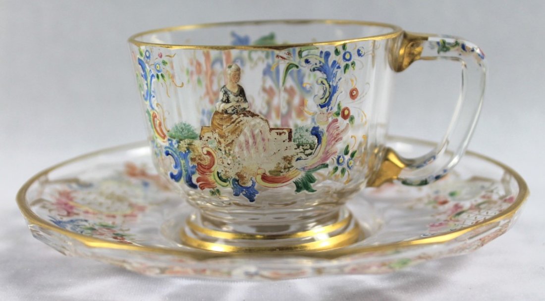 LOBMEYR CUP AND SAUCER, SIGNED (1 of 9)