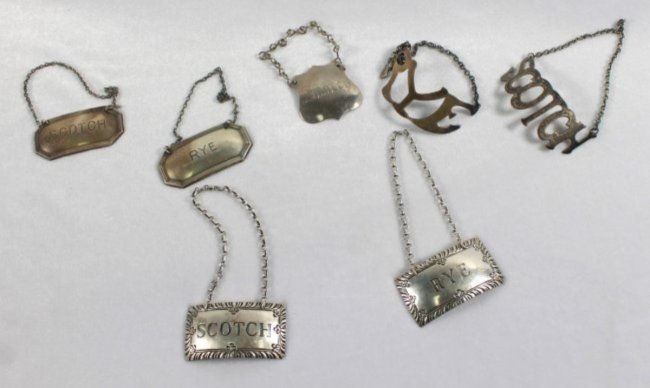 SET OF 7 STERLING SILVER LIQUOR BOTTLE CHAIN TAGS (1 of 10)
