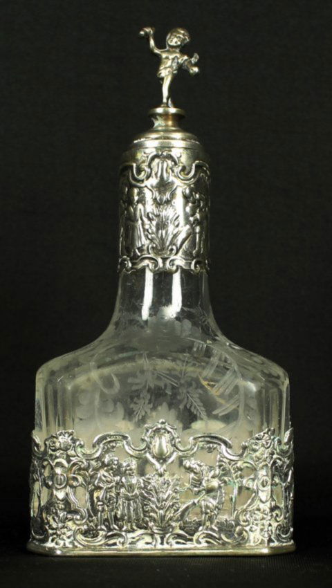 GERMAN STERLING SILVER AND ETCHED GLASS DECANTER (1 of 4)